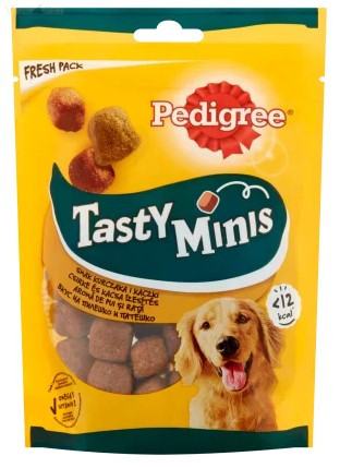 Pedigree Tasty Minis 130 g Chewy jutalomfalat kutyáknak csirkés & kacsás falatkák