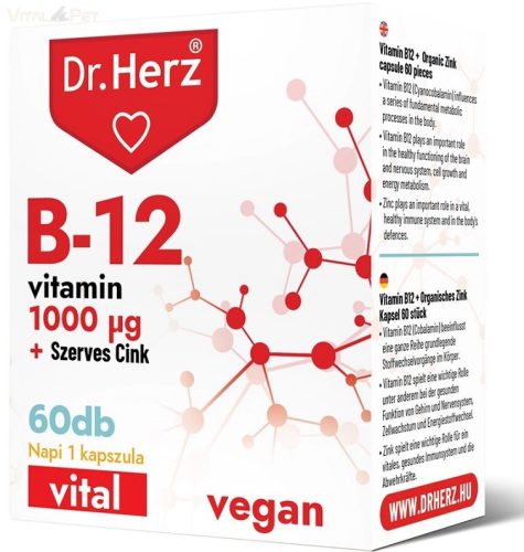 Dr. Herz B12 1000 mcg + Szerves Cink 60 db kapszula doboz            