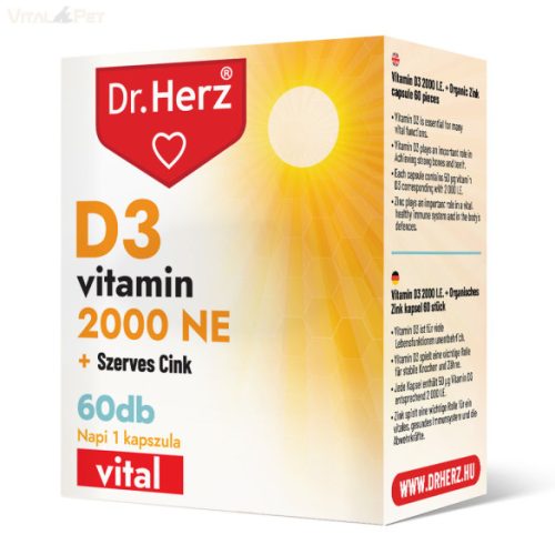 Dr. Herz D3-vitamin 2000 NE+Szerves Cink 60 db kapszula doboz