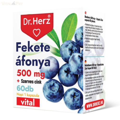 Dr. Herz Fekete Áfonya 500 mg + Szerves Cink 60 db kapszula doboz