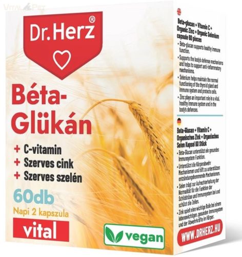 Dr. Herz Béta-glükán + Szerves Cink, Szelén + C-vitamin 60 db kapszula doboz