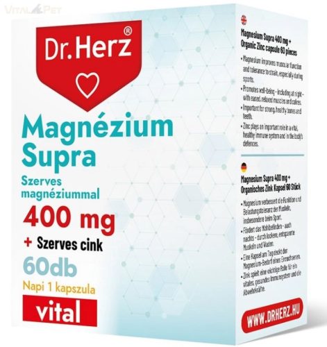 Dr. Herz Magnézium Supra 400 mg + Szerves Cink 60 db kapszula doboz