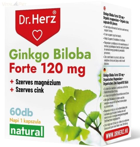 Dr. Herz Ginkgo Biloba Forte 120mg + Szerves Magnézium + Szerves Cink 60 db kapszula doboz