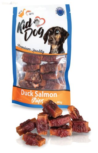 KidDog jutalomfalat kutyáknak -  Duck Salmon strips - kacsa 60%/,lazac 34% falatkák 80g