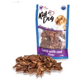   KidDog jutalomfalat kutyáknak - Lamb whit Cod Flakes - bárány 60%/tőkehal 30% lapocskák 80g