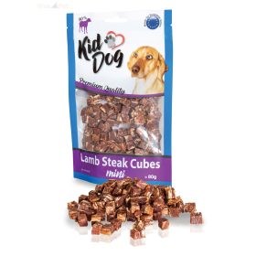   KidDog jutalomfalat kutyáknak - Mini Lamb Steak Cubes - mini bárány 95%, bivalybőr kockák 80g