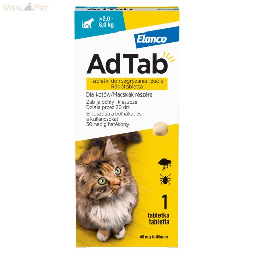 AdTab™ rágótabletta macskák részére 48 mg (2-8 kg testsúly) 3db