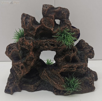 Barna szikla növényekkel (20x9x16,5cm)
