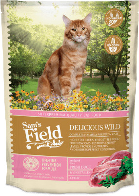 Sam's Field Cat gabonamentes száraz eledel 2,5 kg adult delicious wild kacsa válogatós macskáknak