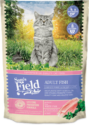 Sam's Field Cat gabonamentes száraz eledel 2,5 kg adult fehér húsú hal&lazaccal