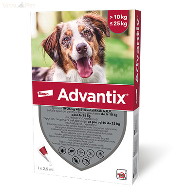 Image of Advantix® 4 db spot on 10-25 kg közötti kutyáknak 4x2,5 ml